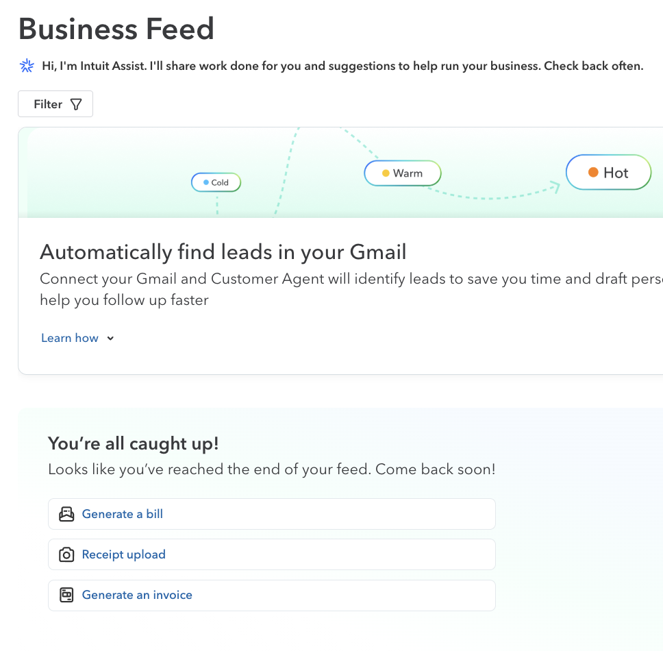 QuickBooks Online Business Feed with Intuit Assist and AI Agents